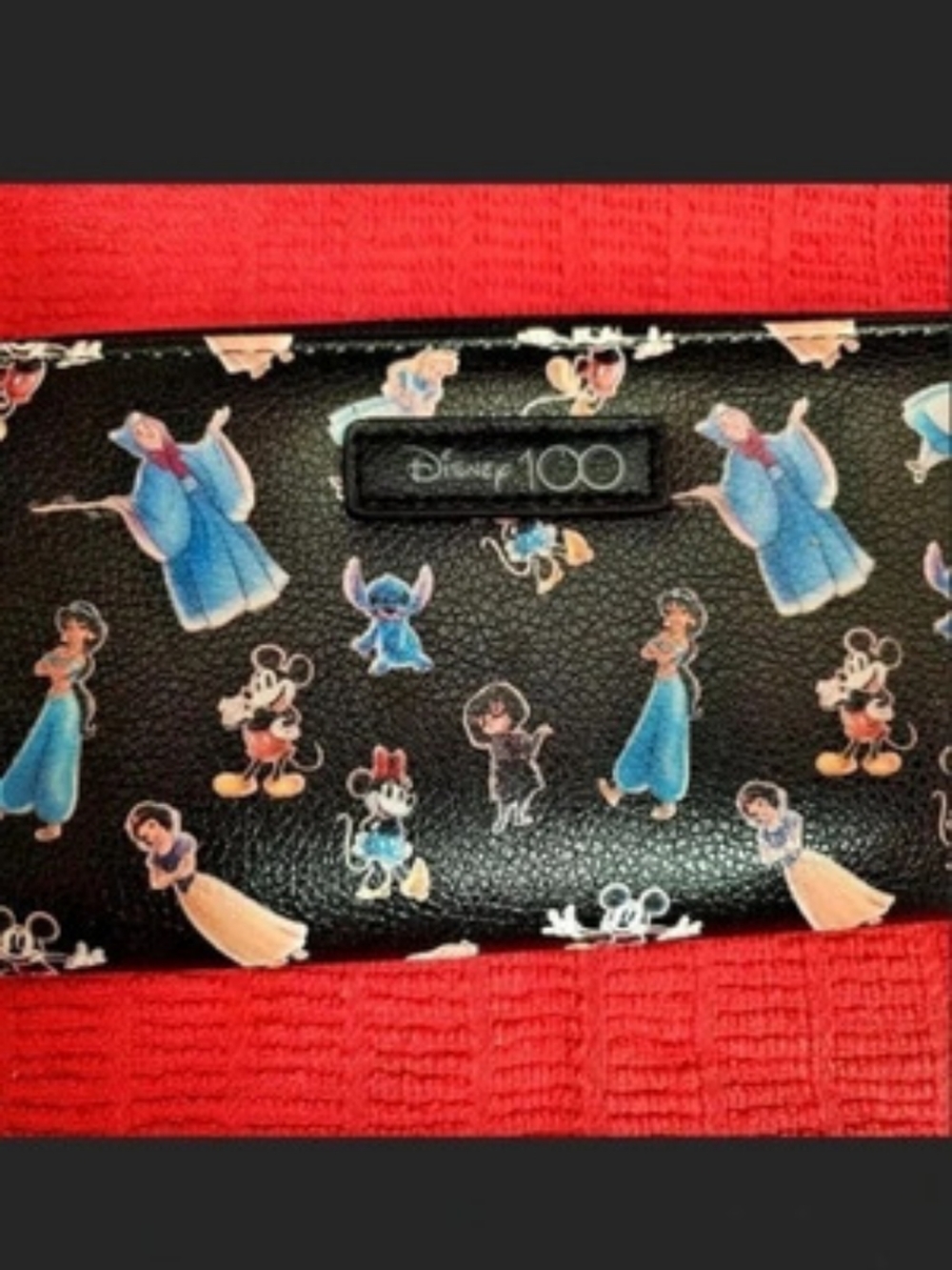 Disney 100 Character Print Wallet in Black & Red Like New
